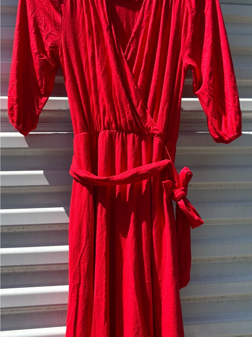 Draper James Red Long Sleeve Wrap Dress with Tie Waist